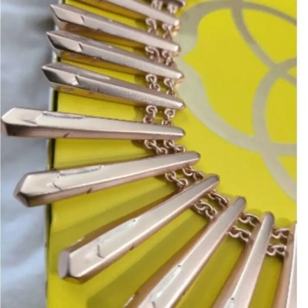 Kendra Scott Jill Gold Sunburst Spike Statement Fringe‎ Necklace Rose Gold Tone - Picture 8 of 16